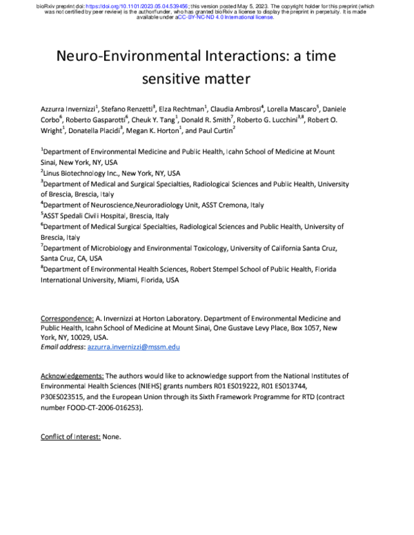 (PDF) Neuro-Environmental Interactions: a time sensitive matter