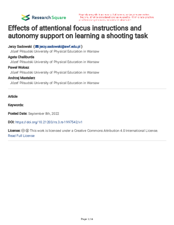 (PDF) Effects of attentional focus instructions and autonomy support on ...