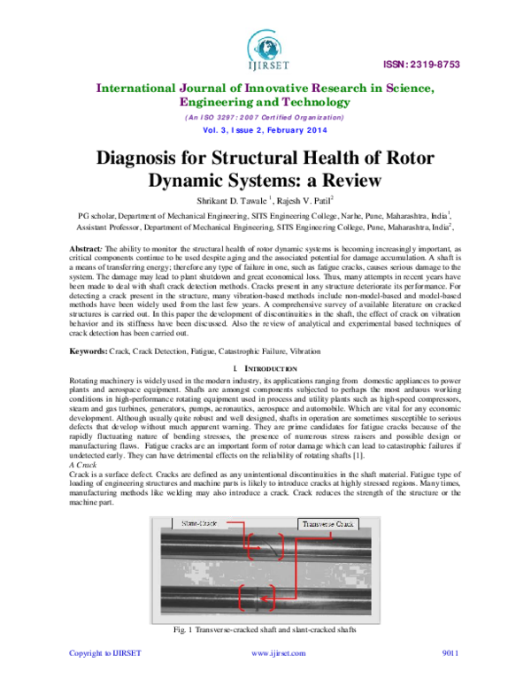 (PDF) Diagnosis for Structural Health of RotorDynamic Systems: a Review