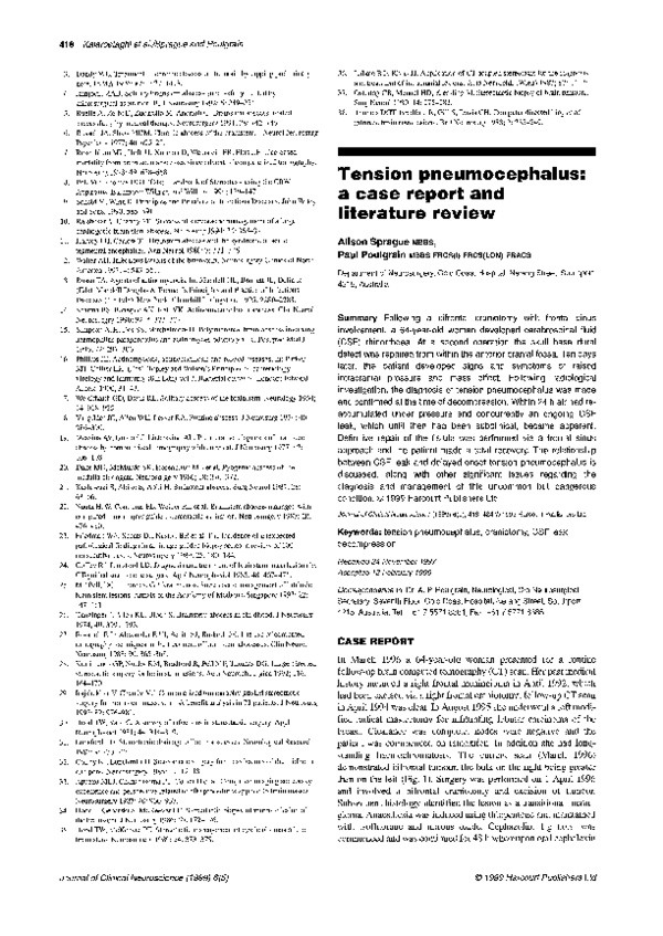 (PDF) Tension pneumocephalus a case report and literature review