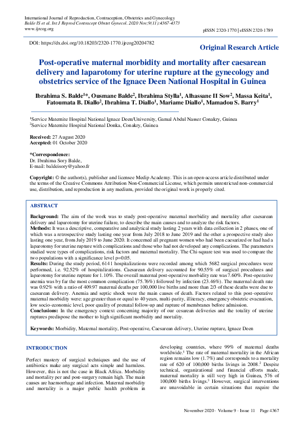(PDF) Post-operative maternal morbidity and mortality after caesarean ...
