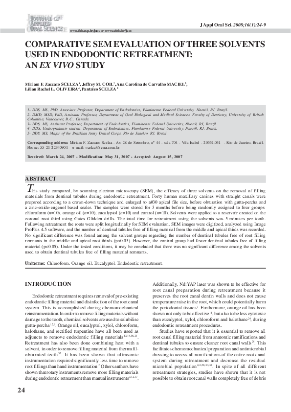 (PDF) Comparative sem evaluation of three solvents used in endodontic