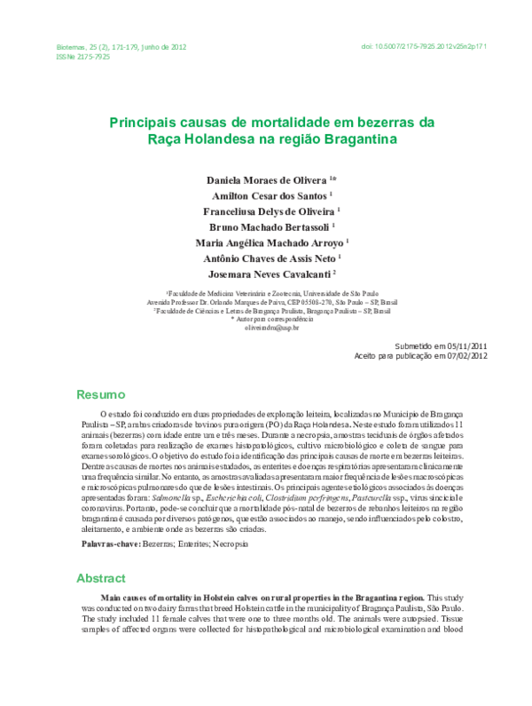 (PDF) Avaliação Das Principais Causas De Mortalidade De Bezerras Da ...