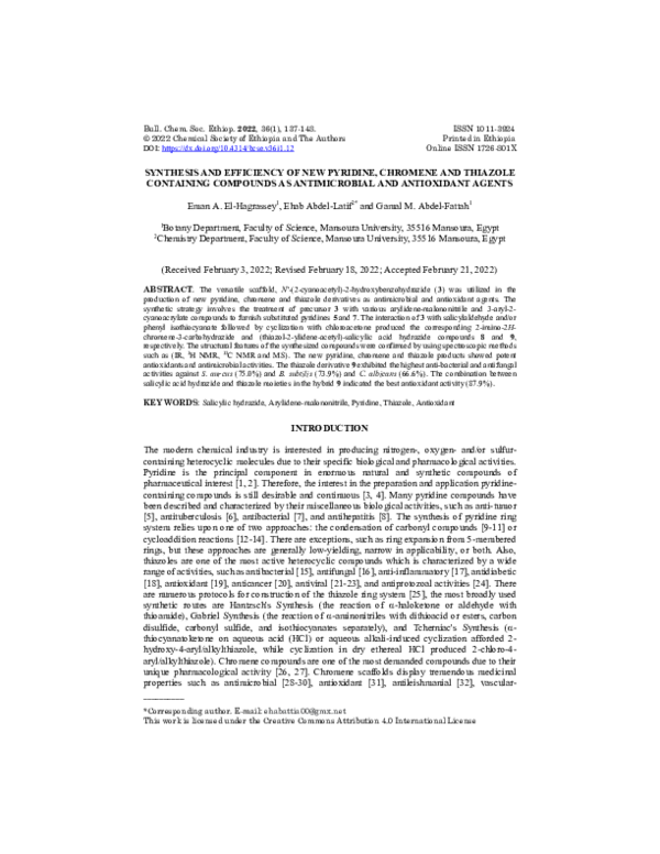 (PDF) Synthesis and efficiency of new pyridine, chromene and thiazole ...