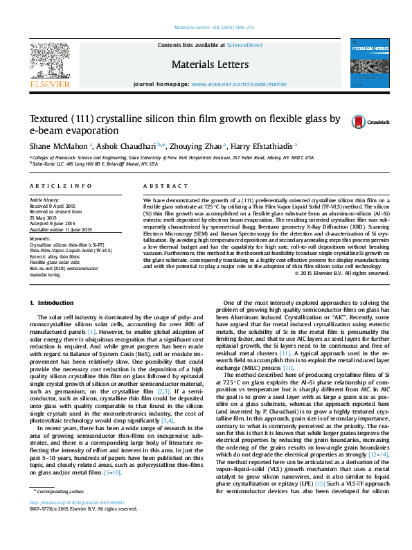 (PDF) Textured (111) crystalline silicon thin film growth on flexible ...