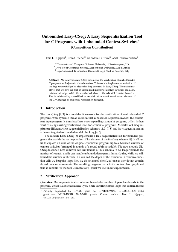 (PDF) Unbounded Lazy-CSeq: A Lazy Sequentialization Tool for C Programs ...
