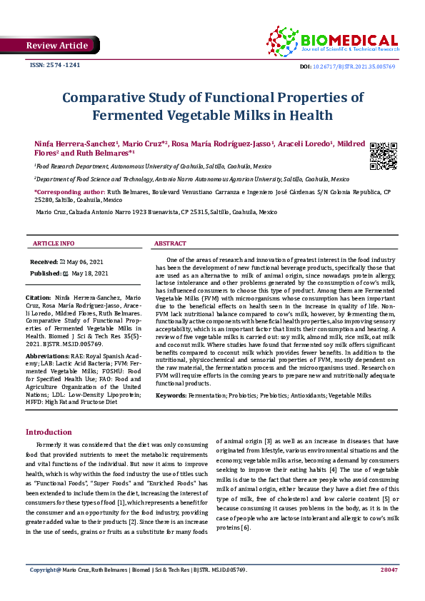 (PDF) Comparative Study of Functional Properties of Fermented Vegetable ...