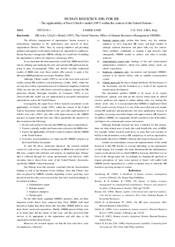 (PDF) HUMAN RESOURCES (HR) FOR HR - The applicability of Dave Ulrich’s ...