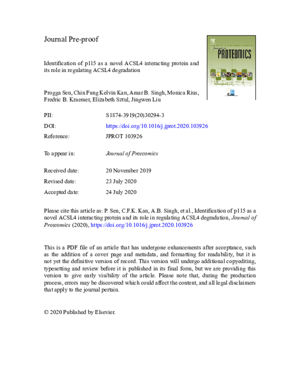 (PDF) Identification of p115 as a novel ACSL4 interacting protein and ...