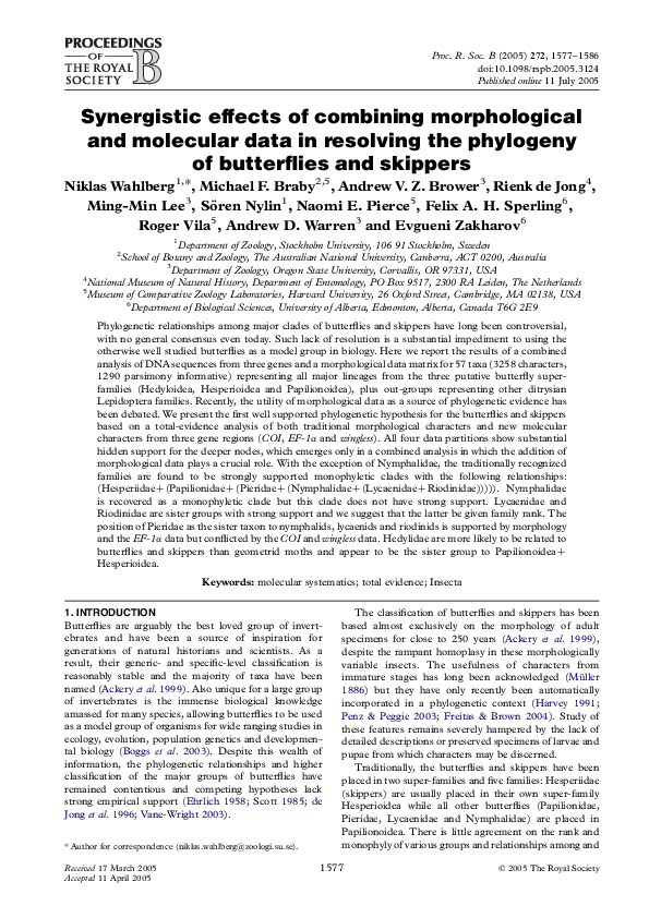 (PDF) Synergistic effects of combining morphological and molecular data ...