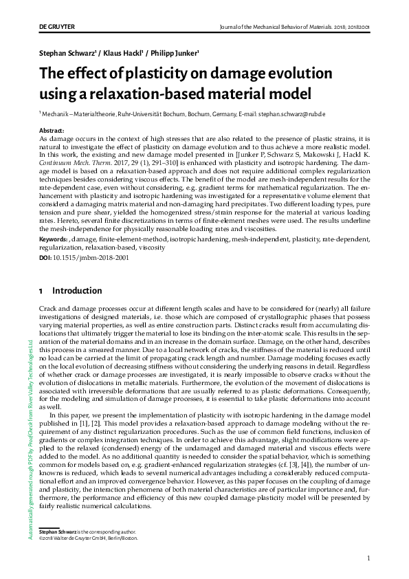 (PDF) The effect of plasticity on damage evolution using a relaxation ...