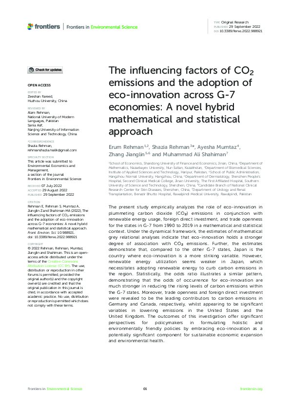 (PDF) The influencing factors of CO2 emissions and the adoption of eco ...