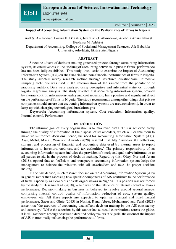 (PDF) Impact of Accounting Information System on the Performance of ...