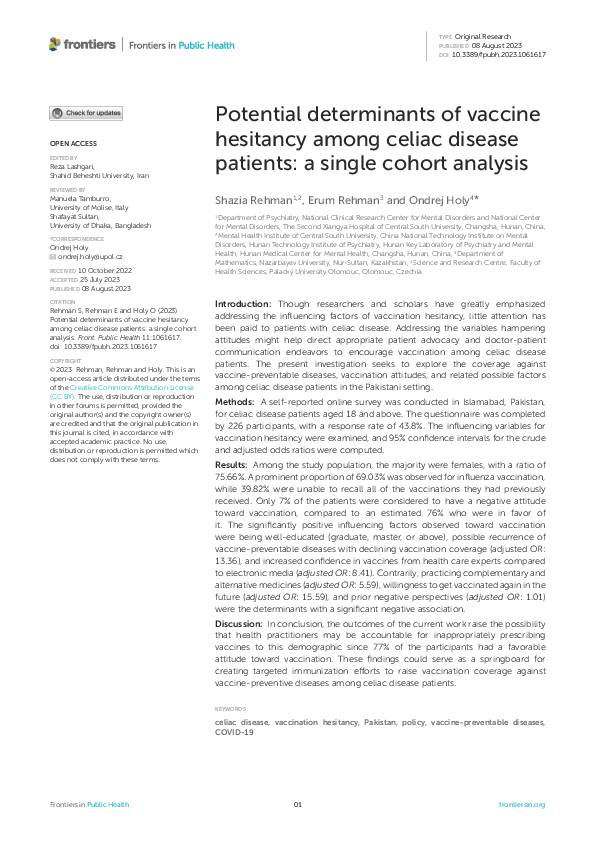 (PDF) Potential determinants of vaccine hesitancy among celiac disease ...