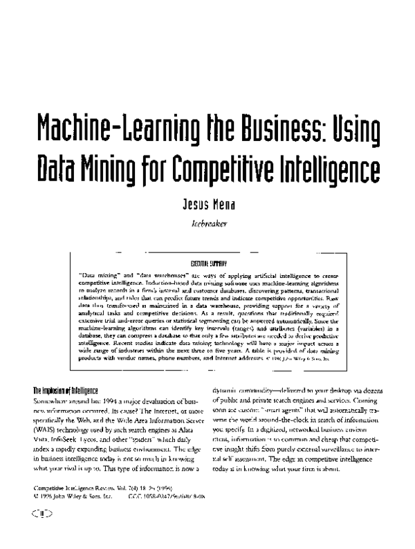 (PDF) Machine-learning the business: Using data mining for competitive ...
