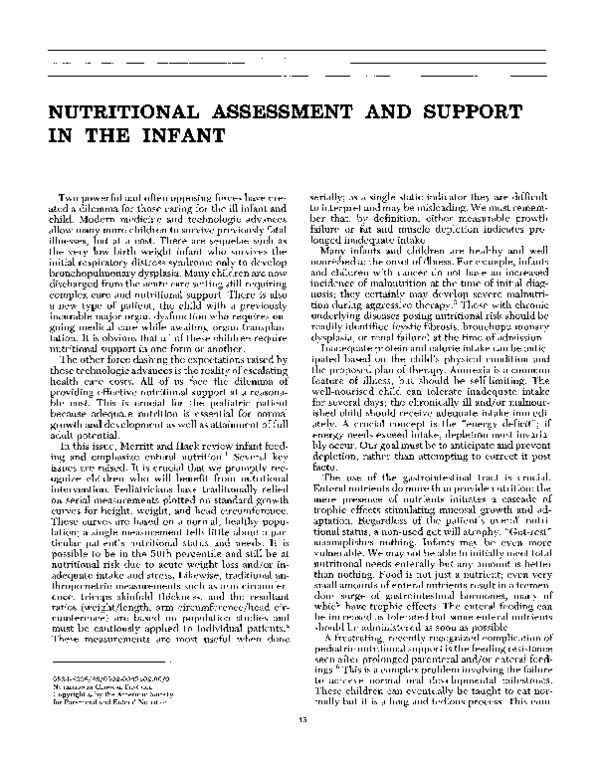 (PDF) Nutritional Assessment and Support in the Infant