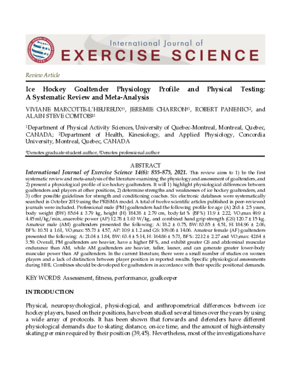 (PDF) Ice Hockey Goaltender Physiology Profile and Physical Testing: A ...