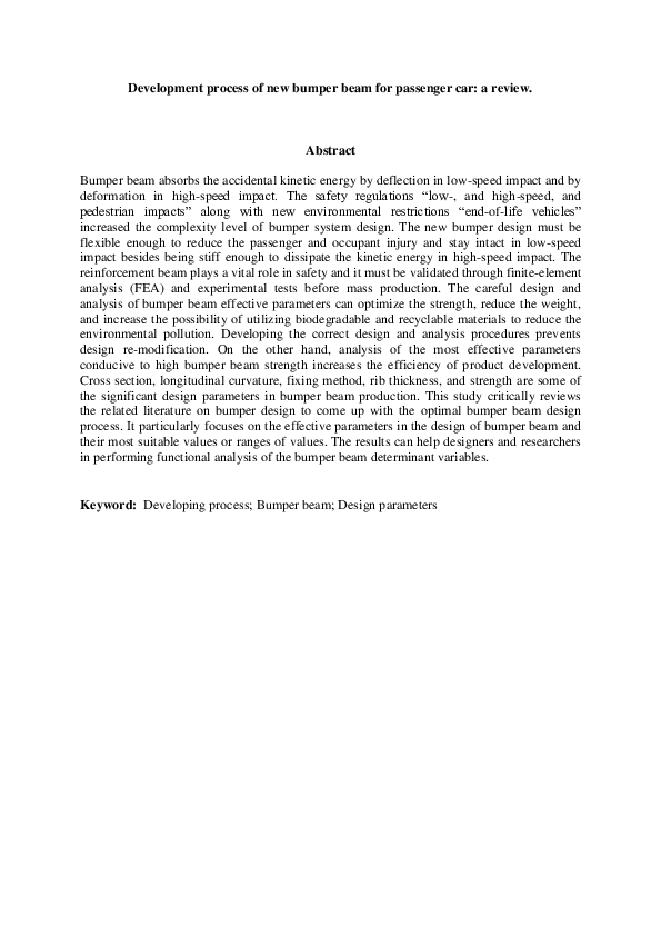 (PDF) Development process of new bumper beam for passenger car: A review