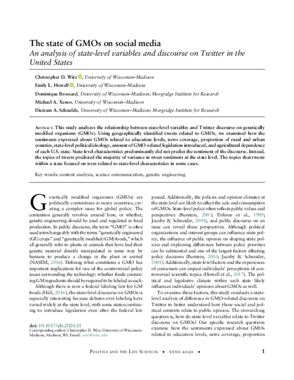 (PDF) The state of GMOs on social media | Michael Xenos - Academia.edu