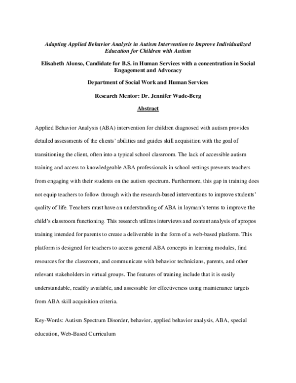 (PDF) Adapting Applied Behavior Analysis in Autism Intervention to ...