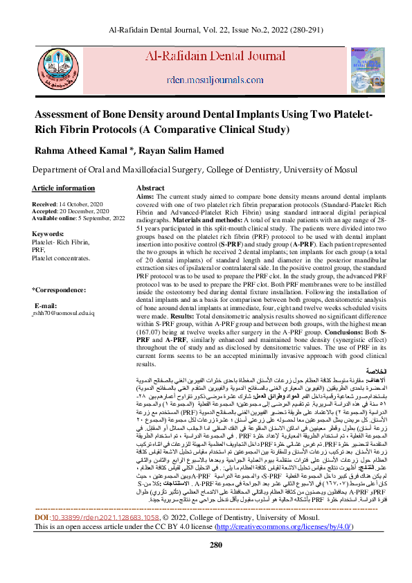(PDF) Assessment of Bone Density around Dental Implants Using Two ...