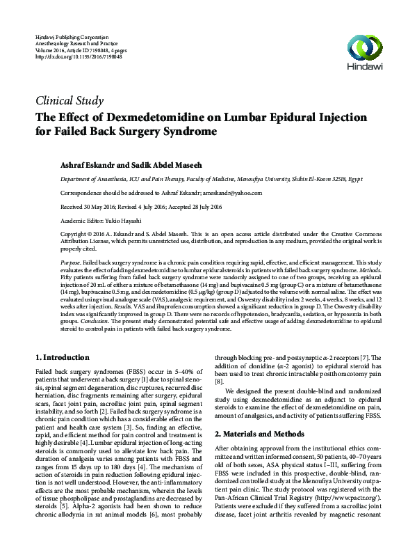 (PDF) Clinical Study The Effect of Dexmedetomidine on Lumbar Epidural ...