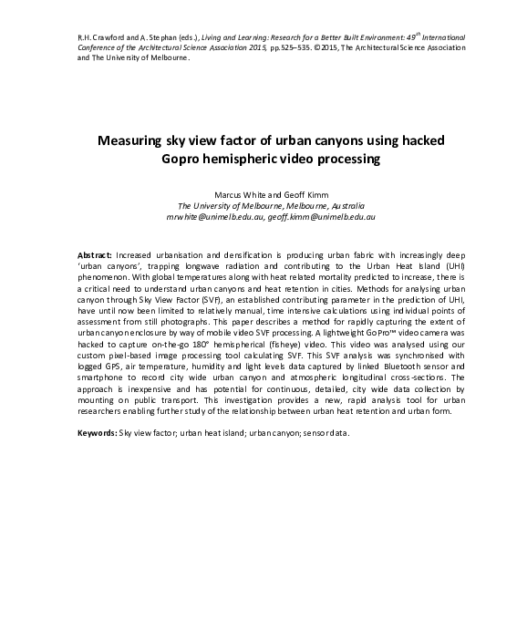 (PDF) Measuring sky view factor of urban canyons using hacked Gopro ...