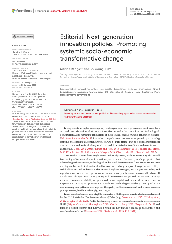 (PDF) Editorial: Next-generation innovation policies: Promoting ...