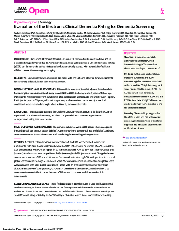 (PDF) Evaluation of the Electronic Clinical Dementia Rating for ...