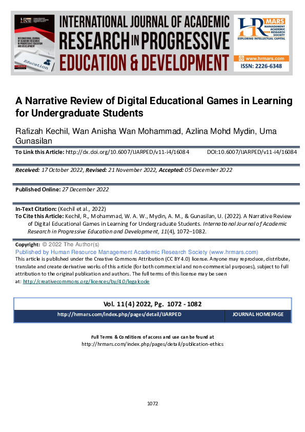 (PDF) A Narrative Review of Digital Educational Games in Learning for ...