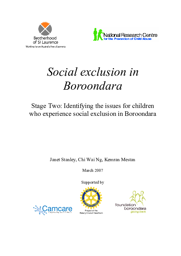 (PDF) Social Exclusion In Boroondara, Stage Two: Identifying the Issues ...
