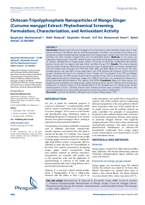 (PDF) ChitosanTripolyphosphate Nanoparticles of Mango Ginger (Curcuma