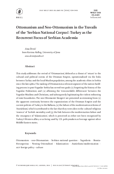 (PDF) Ottomanism and Neo-Ottomanism in the Travails of the ‘Serbian ...