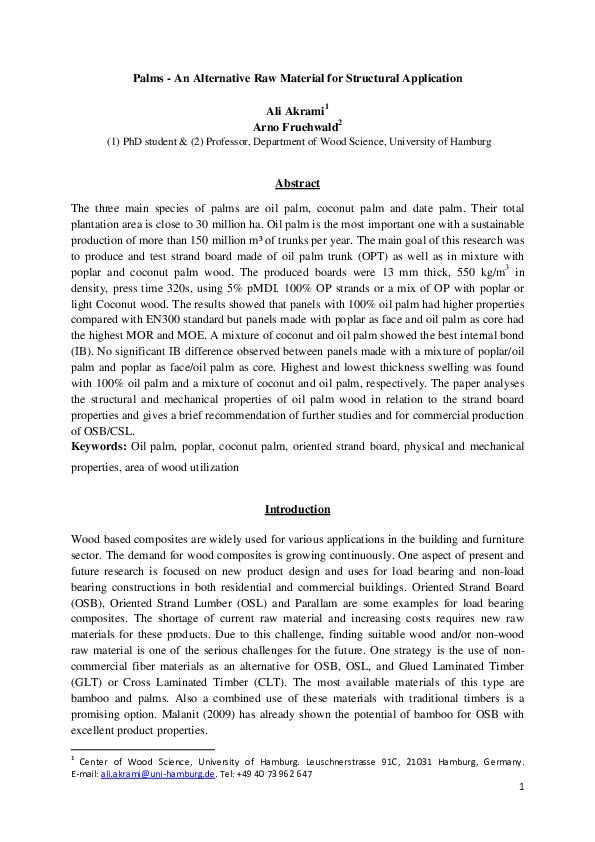 (PDF) Palms-An Alternative Raw Material for Structural Application