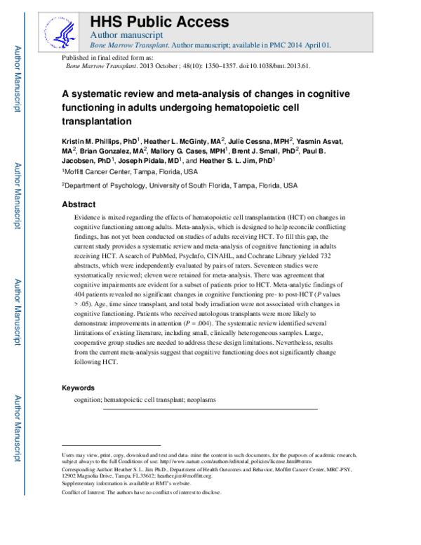 (PDF) A Systematic Review and Meta-Analysis of Changes in Cognitive ...