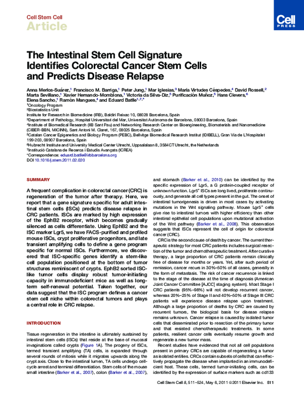 (PDF) The Intestinal Stem Cell Signature Identifies Colorectal Cancer ...