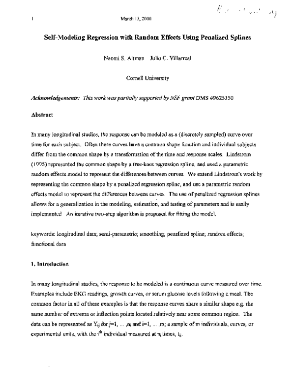 (PDF) Self-Modeling Regression with Random Effects Using Penalized Splines