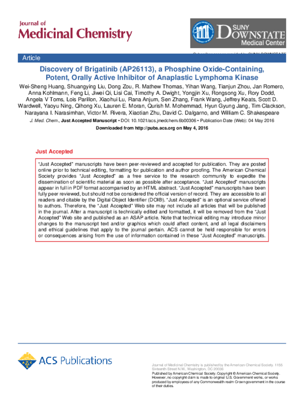 (PDF) Discovery of Brigatinib (AP26113), a Phosphine Oxide-Containing ...