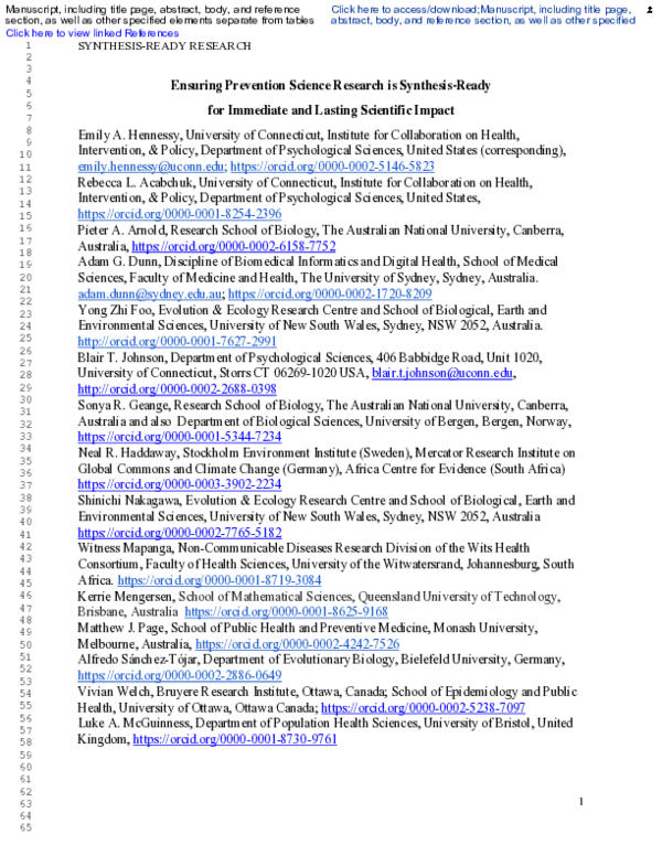 (PDF) Ensuring Prevention Science Research is Synthesis-Ready for ...