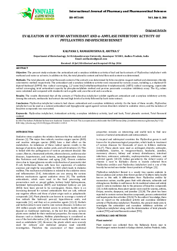 (PDF) EVALUATION OF IN VITRO ANTIOXIDANT AND α-AMYLASE INHIBITORY ...