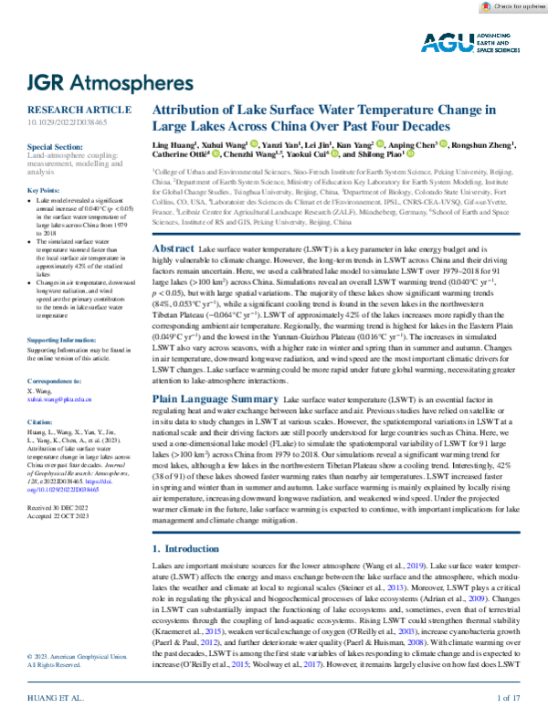 (PDF) Attribution of Lake Surface Water Temperature Change in Large ...