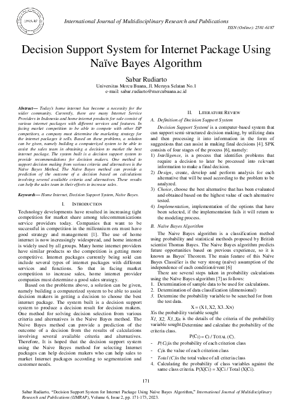 (PDF) Decision Support System for Internet Package Using Naïve Bayes ...