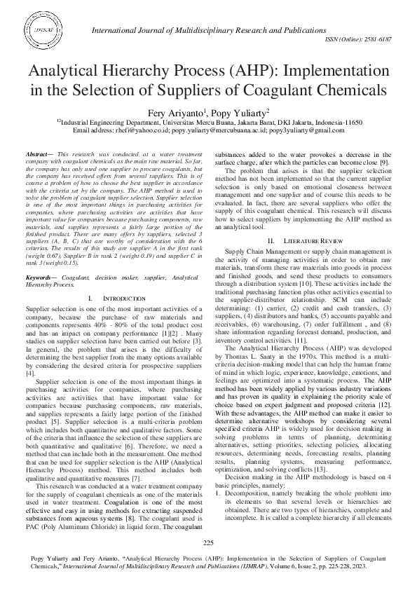 (PDF) Analytical Hierarchy Process (AHP): Implementation in the ...