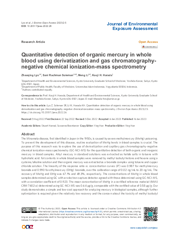 (PDF) Quantitative detection of organic mercury in whole blood using ...