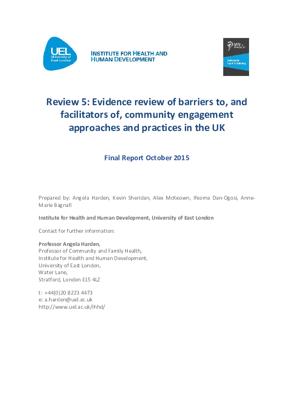 (PDF) Review 5: Evidence review of barriers to, and facilitators of ...