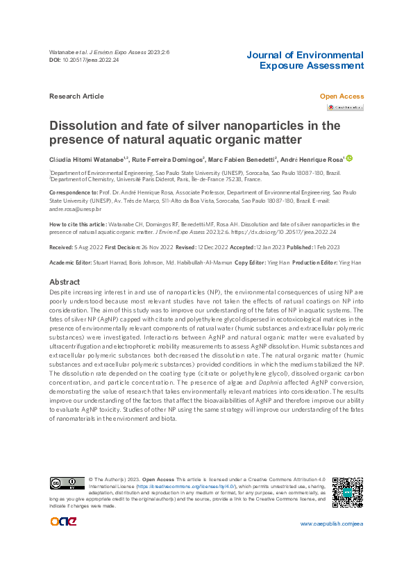 (PDF) Dissolution and fate of silver nanoparticles in the presence of ...