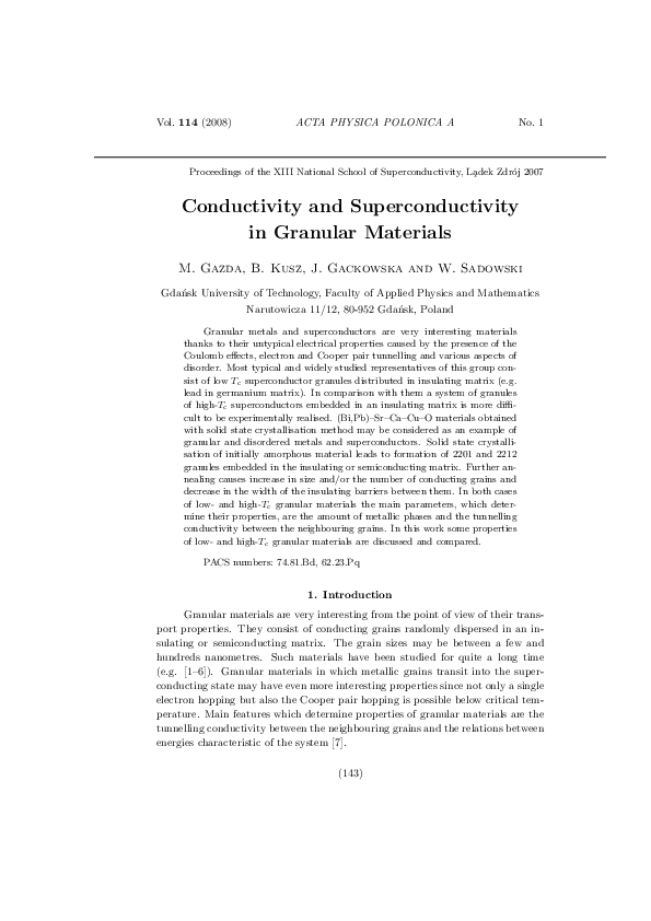 (PDF) Conductivity and Superconductivity in Granular Materials
