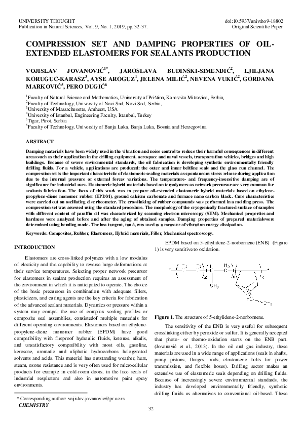 (PDF) Compression Set and Damping Properties of OilExtended Elastomers