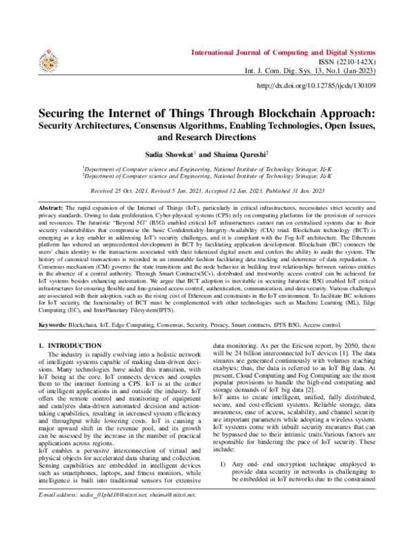 (PDF) Securing the Internet of Things Through Blockchain Approach ...