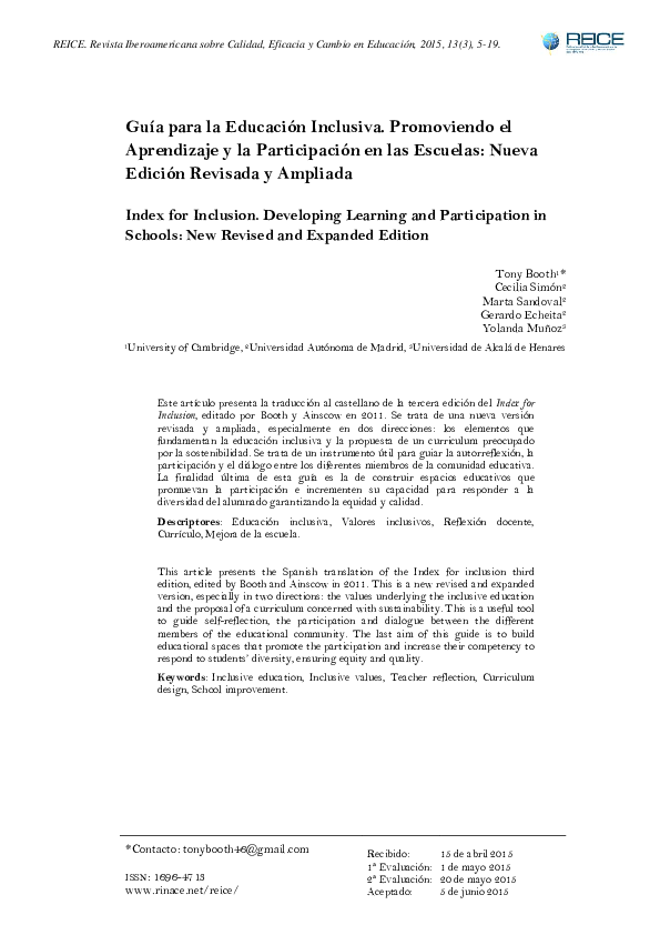 (PDF) Guía para la Educación Inclusiva. Promoviendo el Aprendizaje y la ...
